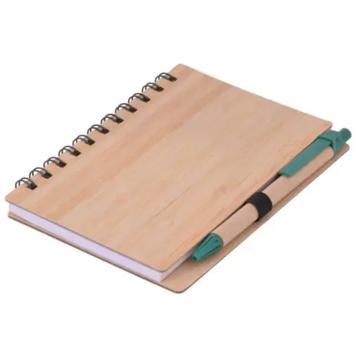 Faux Wood Mid-Size Notebook & Pen Green-Brown